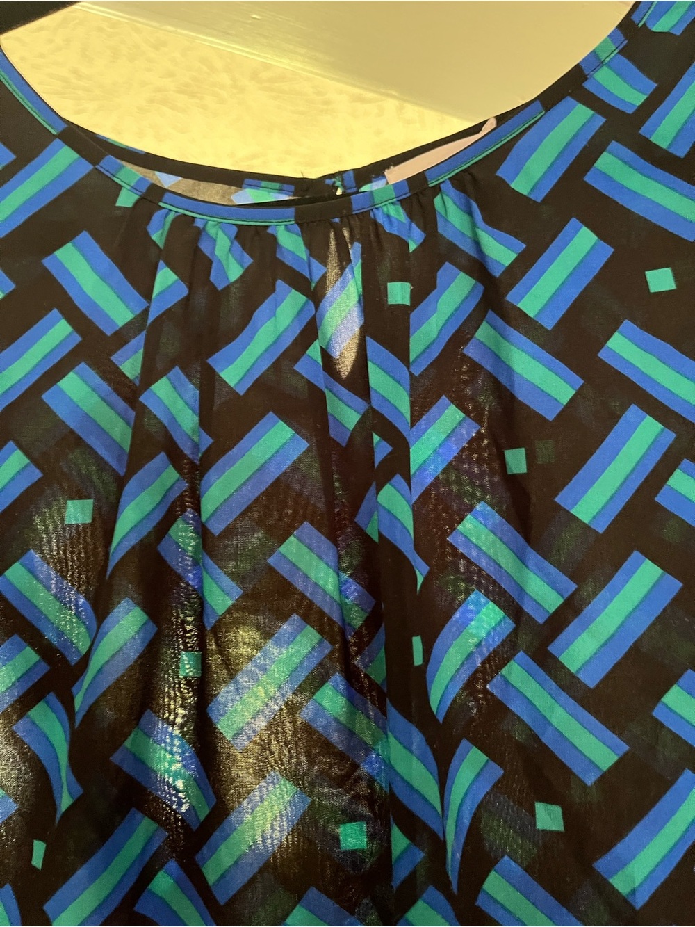 Calvin Klein Black Sleeveless Top with Blue & Teal Geometric Print - Picture 5 of 6